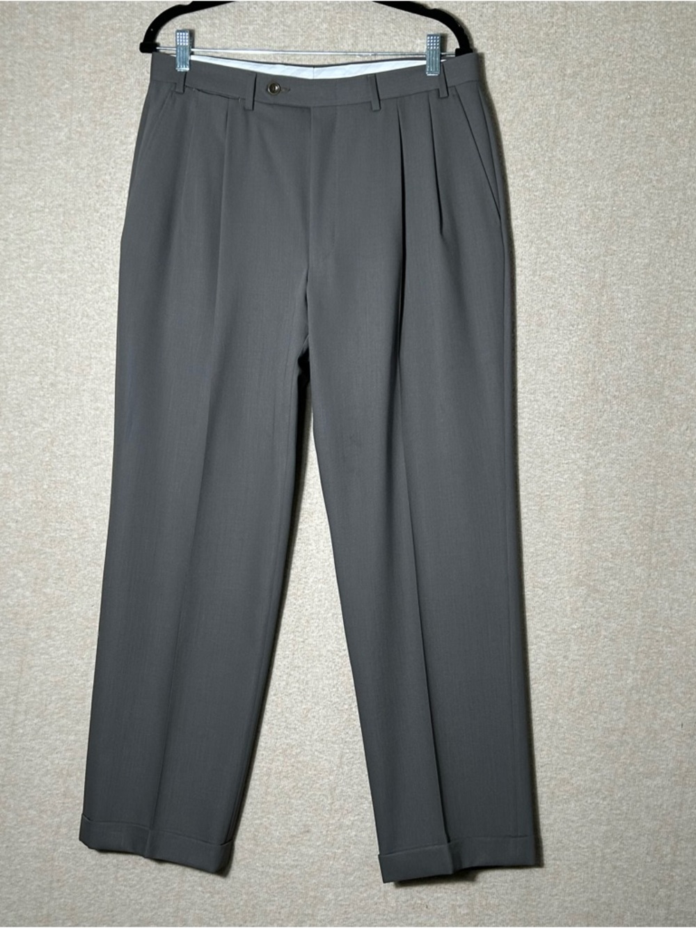 Canali Dress Pants Mens Tag Size 34 Brown Pleated Trousers Cuffed Business READ
